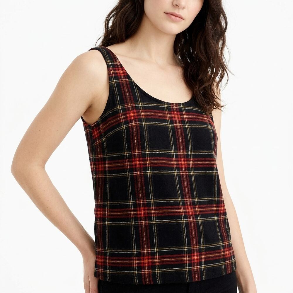 J.Crew Black Plaid Lightweight Top Women Sleeveless Velvet Size 0P